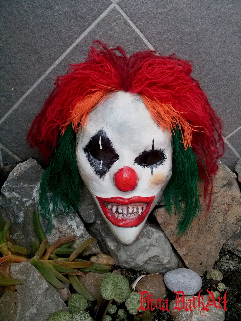 Creepy Clown Mask With Colorful Hair Halloween Decoration Etsy