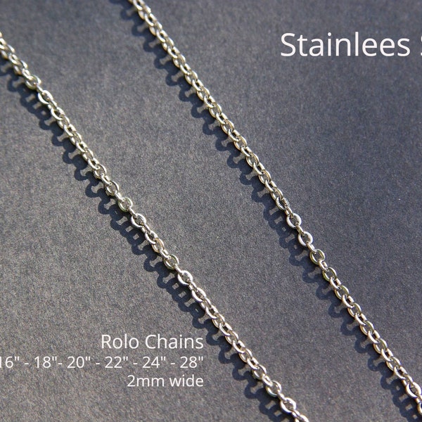 Rolo Cable Chain Necklaces in 304 Stainless Steel Necklaces for Women, Stainless Steel Color Size: about 16.5"(41.9cm) long, 2mm wide.