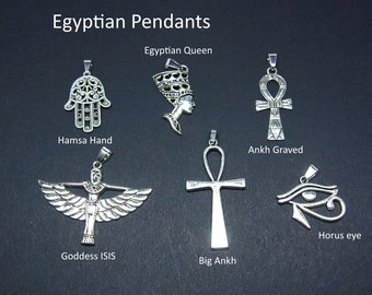 Egypt Pendant Egyptian Ank Pendant Scarab Silver Necklace Egyptian Amulet Egypt Feathers