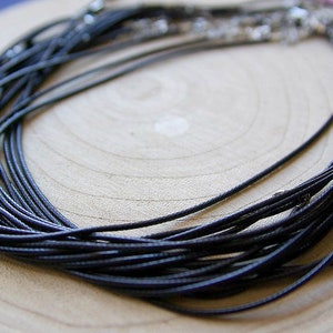 Black Wax Cord Necklace 2mm with Brass Lobster Claw Clasps and Brass Tail Chains, 18&quot;