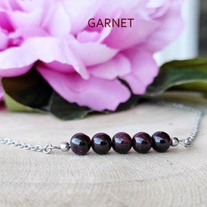 Red Garnet GRADE A Bar Bracelet wedding gift, Dainty Silver Gemstone Bead Bracelet, self confidence healing crystals jewelry bridemaid gift