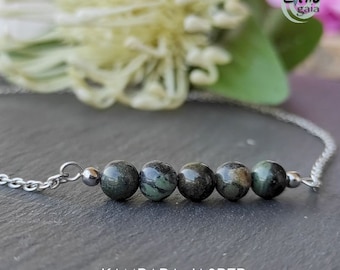 A+ Kambaba Jasper Gems Bar Bracelet good vibes silver wedding gift, beads minimalist layering, healing crystals jewelry bridemaids gifts