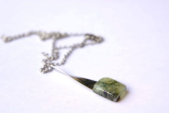 Prehnite Jewelry, Gemstone Necklace, Pendant Cabochon, Healing Crystals, Prehnite Gift for Her, birthstone