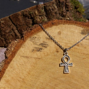 TINY Ankh Cross Men's Necklace, Evil eye Pendant Egyptian Talisman for protection, Pagan Religious Jewelry personalized gift for her