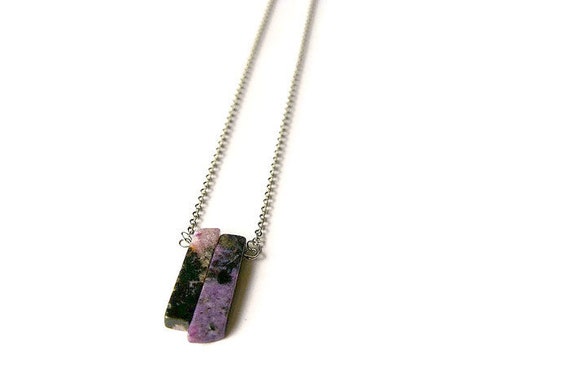 Charoite ∞ Intuition, Spiritual Elevation, Cancer Birthstone, Crown Chakra ∞ Bar necklace, 925 Silver, Gift for Her, Gemstone bar, Gift