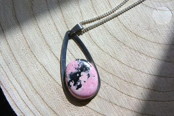 Natural Rhodochrosite Jewelry, Gemstone Necklace, Pendant Cabochon, Rhodocrosite Gift for Her, birthstone
