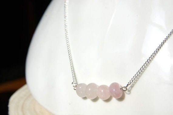 Rose Quartz ∞ Peace, Unconditional Love, Affection, Taurus Birthstone, Heart Chakra ∞ Bar Necklace, 925 Silver, Jewelry, Gemstone, Gift