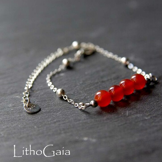 Cornelian Bar Bracelet or Anklet 925 Sterling Silver, Zodiac birthstone Bracelet, Cornelian jewelry, Cornelian Beads Anklet Gift for Her