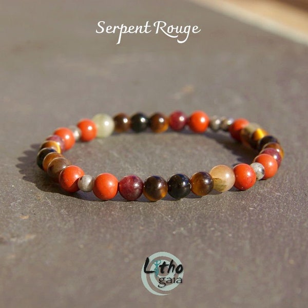 Serpent Rouge Tzolkin Calendrier Maya Grenat Garde A Bracelet haute vibration, Bijoux quantique pierre naturelle artisanal Cadeau mariage