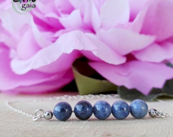 Dumortierite Grade A Bead bar Necklace vibratory in Silver, gemstone wedding jewelry high vibes, energy healing crystals bridesmaids gifts