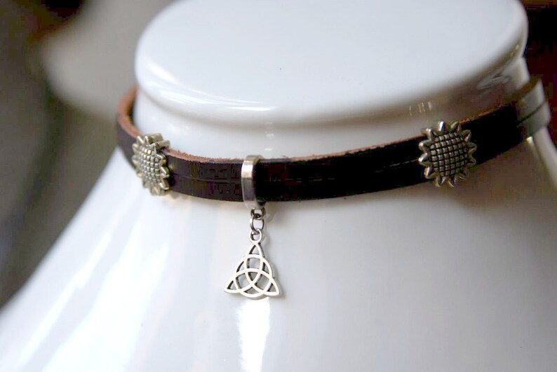 New Black Leather Choker Necklace with Infinity Celtic Knot Charm UK Seller