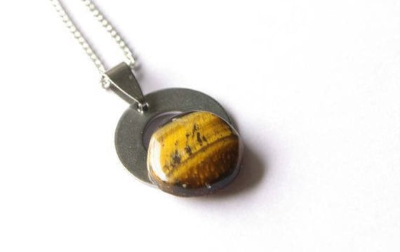 Natural Tiger Eye Jewelry, Gemstone Necklace, Pendant Cabochon, Protection Stone, Healing Crystals, Tiger Eye Gift