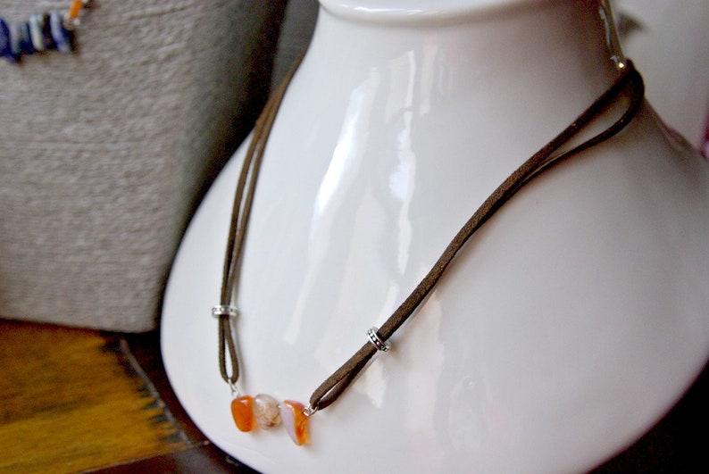 Gemini Zodiac Self Confidence June Birthstone \u221e Boho Beads Jewelry Gift for her Luck Indian Agate Bar Necklace Suede \u221e Protection