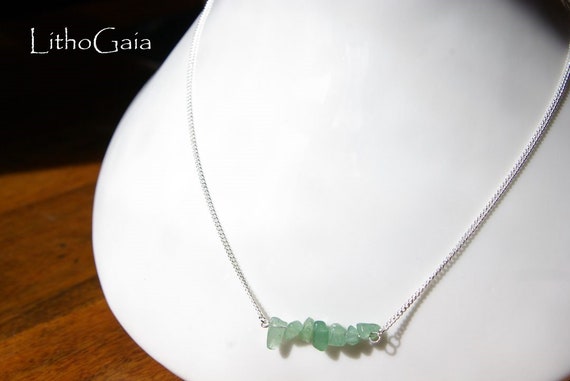 Aventurine ∞ Prosperity, Protection, Anti pollution, Virgo Birthstone, Heart Chakra ∞ Bar necklace, Silver 925 necklace, Gemstone, Jewelry