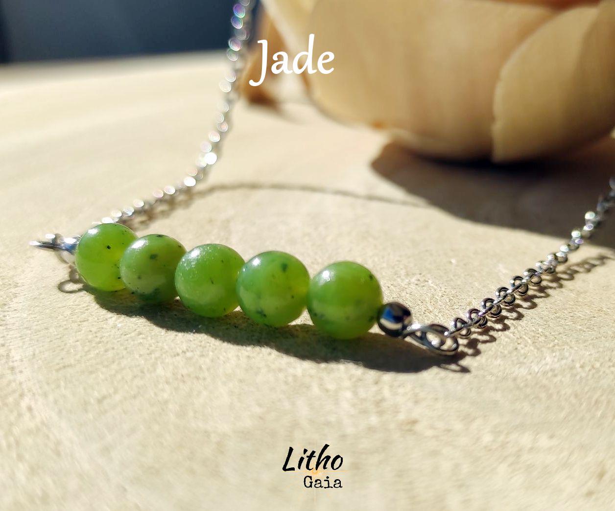 Collier En Jadéite Verte 12 Mm - 315 Carats, Réglable 43-46 Cm, Argent Massif 925, Fabrication Française