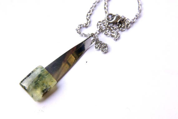 Prehnite ∞ Unconditional Love, Healing Crystal, Protection, Gemini Birthstone, Heart chakra ∞ Gemstone Pendant Cabochon Jewelry Gift for Her