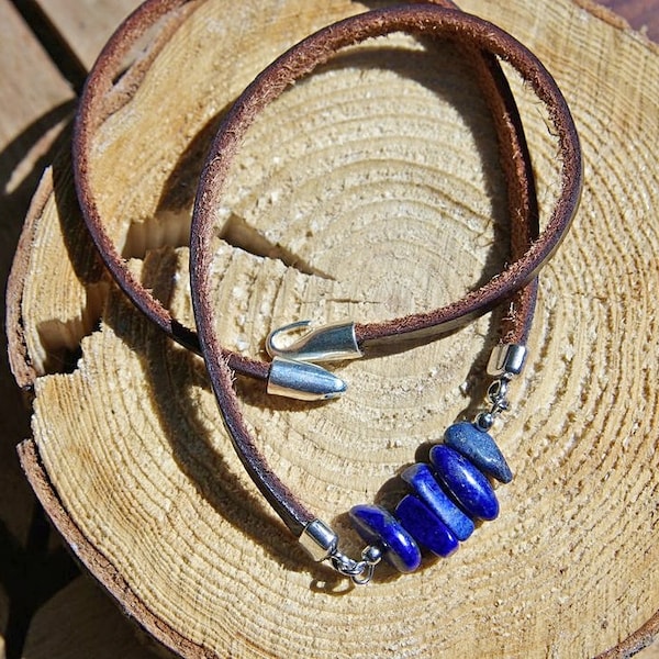 Lapis Lazuli Triple Bracelet cuir ∞ Bracelet Boho femmes, Hommes Zodiaque Bijoux, Bracelet Guérison ∞ Bijoux Spirituels Cadeau pour lui