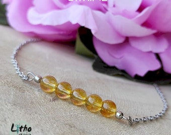 Citrine Grade A Bead bar Necklace vibratory in Silver, gemstone wedding jewelry high vibes, energy healing crystals bridesmaids gifts