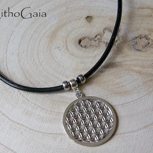 Flower of Life Necklace Leather Cord 3-4mm, Spiritual Talisman Gift for him, Amulet Alchemic Charms Necklace, meditation Symbol Jewelry