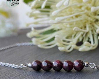 Red Garnet GRADE A Bar Bracelet wedding gift, Dainty Silver Gemstone Bead Bracelet, self confidence healing crystals jewelry bridemaid gift