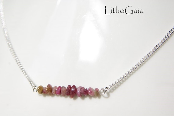 Pink Tourmaline ∞ Attract Love, Compassionate, Aries Birthstone, Heart Chakra ∞ Bar Necklace, 925 Silver Chain, Jewelry, Crystal Necklace