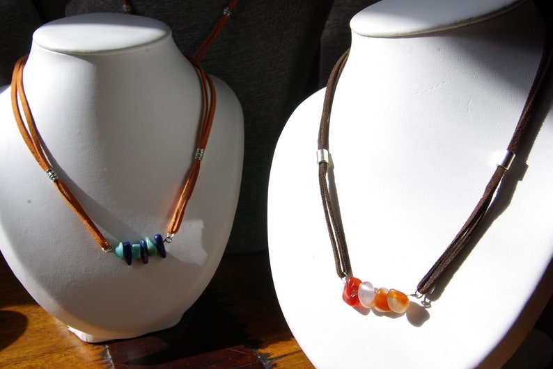 Gemini Zodiac Self Confidence June Birthstone \u221e Boho Beads Jewelry Gift for her Luck Indian Agate Bar Necklace Suede \u221e Protection