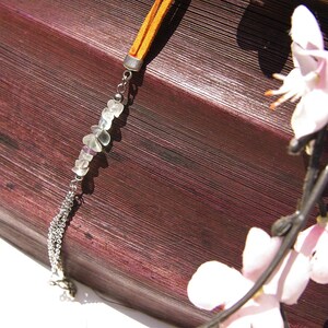 Fluorite Long tassel necklace for concentration in stainless steel, energy healing crystals beaded necklace, unique gifts minimalist jewelry