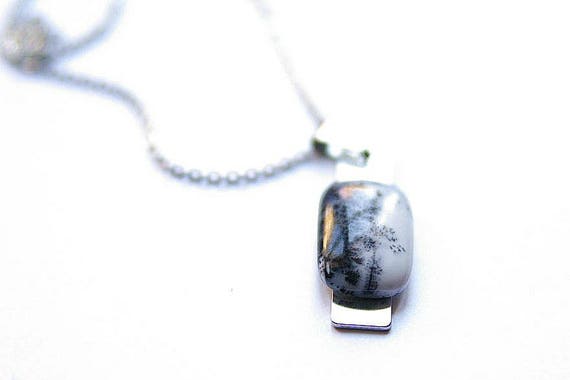Natural Opal Dentrite Jewelry, Gemstone Necklace, Pendant Cabochon, Opal Gift for Her, birthstone