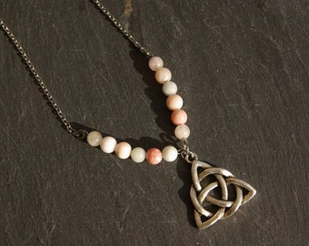Morganite Grade A Love talisman Necklace bridemaids gifts, Celtic Trinity Knot Energy Healing Cristals Necklace, Irish Gemstone Jewelry