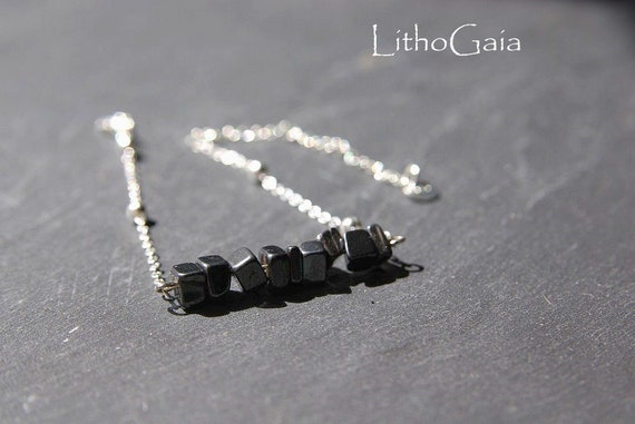 Hematite Bar Bracelet or Anklet 925 Sterling Silver, birthstone Bracelet, Hematite jewelry, Hematite Beaded Anklet, Zodiac Gift for Her
