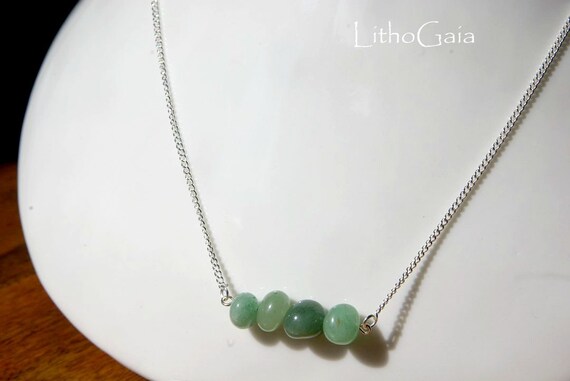 Aventurine ∞ Prosperity, Protection, Anti pollution, Virgo Birthstone, Heart Chakra ∞ Bar necklace, Silver 925 necklace, Gemstone, Jewelry