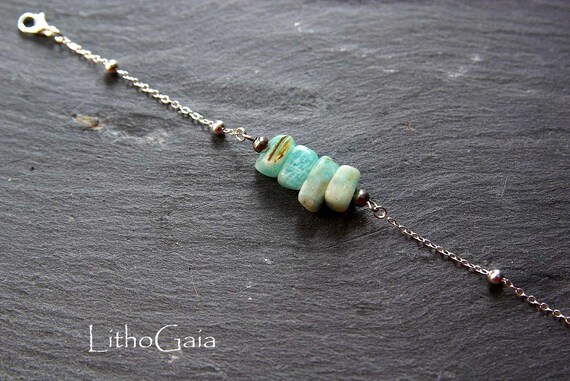 Amazonite Bar Bracelet or Anklet Silver 925, Zodiac Birthstone Gift for Her, Amazonite Minimalist Jewelry, Amazonite Beads Anklet