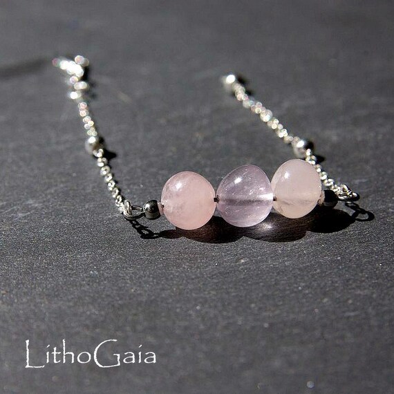Rose Quartz Bar Bracelet or Anklet 925 Silver, birthstone Bracelet, Rose Quartz jewelry, Zodiac Gift for Her, Rose Quartz beaded Anklet