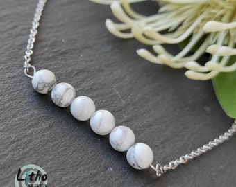 Howlite Grade A Bar Necklace best friend gifts, dainty Silver Howlite gemstone bead jewelry for insomnia healing crystals wedding gift