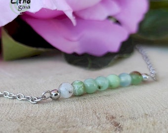Chrysoprase Gems crystal bracelet in sterling silver, minimalist beads bar bracelet, gemstone healing crystal jewelry wedding gift
