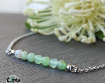 Chrysoprase Grade A crystal necklace in sterling silver, dainty healing beads bar necklace, gemstone jewelry wedding gift for her