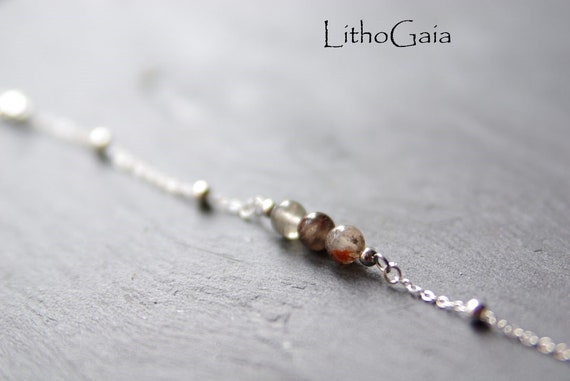Lodolite Bar Bracelet or Anklet 925 Sterling Silver, birthstone Bracelet, Lodolite jewelry Zodiac Gift for Her, Lodolite beads Anklet