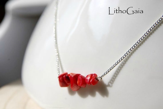 Coral Bar necklace, 925 Sterling Silver, Coral Gemstone Bar, birthstone necklace, Coral jewelry, Minimalist, Gift for Her, Zodiac Necklace
