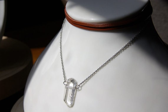 Crystal Quartz ∞ Healer Master, All purposes Crystal, Aligns Chakras ∞ Crystal Point Necklace, Leather Choker, Jewelry, Gift for Her