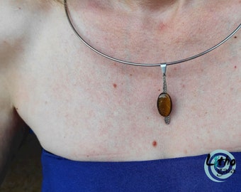 Tiger eye pendant unique gifts for mom evil eye necklace, energy healing wedding gift talisman protection stone cabochon Crystal Necklace