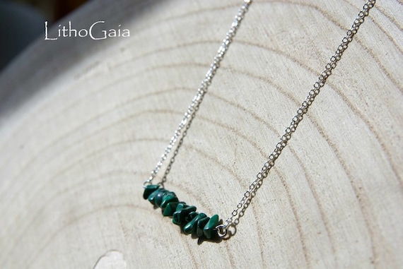 Malachite ∞ Transmutation, Healing Crystal, Protection, Aries Birthstone, Heart Chakra ∞ Bar necklace, 925 Silver, Gemstone Bar, jewelry
