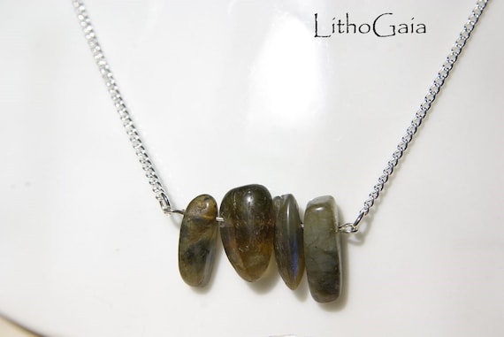 Labradorite ∞ Universal consciousness, Aura Heal, Pisce Birthstone, Solar Plexus Chakra ∞ Bar necklace, Silver 925, Gemstone, Gift for Her