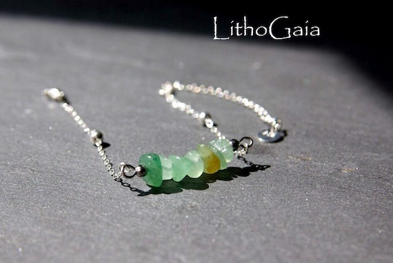 Aventurine Bar Bracelet or Anklet 925 Silver ∞ Prosperity, Protection, Anti pollution, August Birthstone, Heart Chakra ∞ Dainty Jewelry Gift