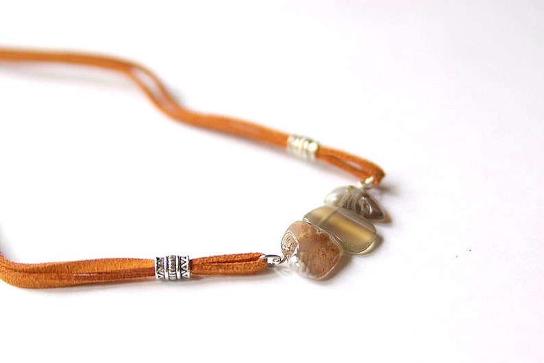Gemini Zodiac Self Confidence June Birthstone \u221e Boho Beads Jewelry Gift for her Luck Indian Agate Bar Necklace Suede \u221e Protection