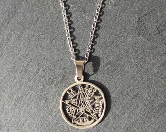 Pentacle Tetragrams Necklace stainless steel chain, Talisman Protection pentacle charms Jewelry, Sacred Geometry gifts