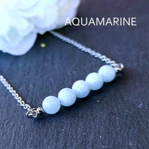 Aquamarine Grade A crystal necklace silver, dainty healing beads bar necklace, calming gemstone jewelry bridesmaid gift for writers