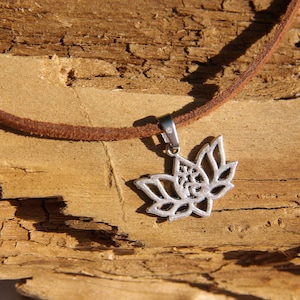 Lotus flower Boho choker necklace in Vegan cord, Personalized Mindfulness Meditation Jewelry, charm Feng shui Gift for her