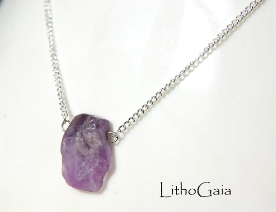 Amethyst ∞ Spiritual consciousness, Protection, Aquarius Birthstone, 3 eye Chakra ∞ Sterling 925, Bar Gemstone, Jewelry, Gift for Her