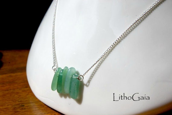 Aventurine ∞ Prosperity, Protection, Anti pollution, Virgo Birthstone, Heart Chakra ∞ Bar necklace, Silver 925 necklace, Gemstone, Jewelry