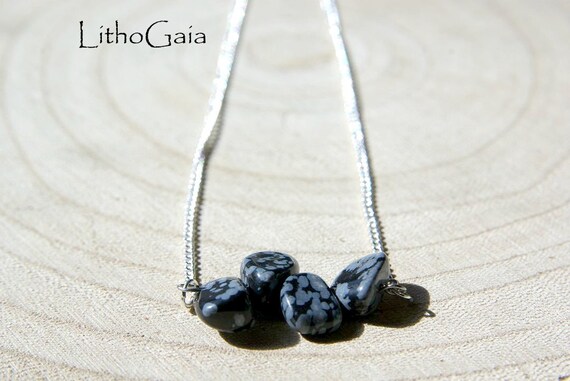 Snowflake Obsidian Bar necklace, Silver 925 necklace, Snowflake Obsidian Gemstone, birthstone, jewelry Minimalist, Zodiac